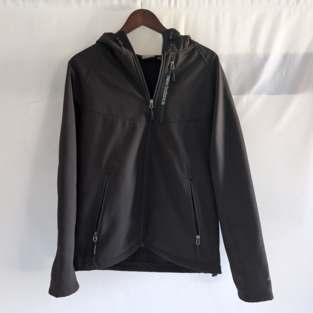 New Balance Men's Black Zip Up Jacket Fleece Lined Zipper Pockets Spellout, S